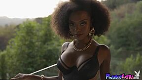 Skinny Big Titted Ebony Teen Drops Slutty Dress Naked!
