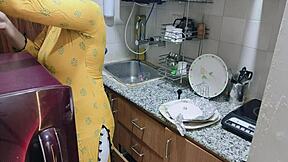 i spot my horny stepmom bent over in kitchen and fuck her big tits hard