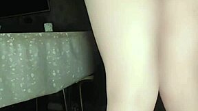 goth shemale ladyboy sways huge white booty in leather skirt crossdressing tease