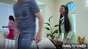 amenna green begs stepdad for monster cock blowjob even risking wife catching them