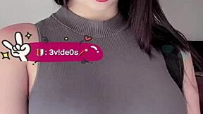 Petite Colombian 18+ shakes her big tits playfully