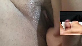 check my small foreskin dick cumming while gf masturbates her wet pussy