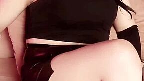 goth shemale ladyboy sways huge white booty in leather skirt crossdressing tease