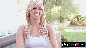 Audrey Allen Strips Teasing Her Petite Shaved Curves