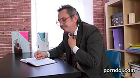 Classy bookworm 😍 seduced by old instructor's hard cock pounding! 📚💦