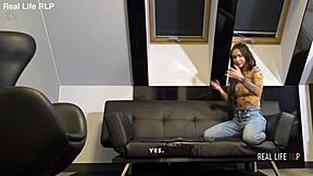 real amateur busty brunette anastasia rims ass to mouth deepthroats piss swallows hard anal...