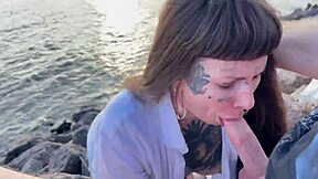 beach blowjob deepthroat ends with cumshot mouthful in my mouth part 1??