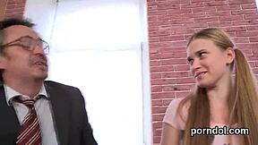 Classy bookworm 😍 seduced by old instructor's hard cock pounding! 📚💦