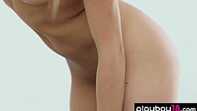 Audrey Allen Strips Teasing Her Petite Shaved Curves