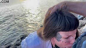 beach blowjob deepthroat ends with cumshot mouthful in my mouth part 1??