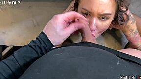real amateur busty brunette anastasia rims ass to mouth deepthroats piss swallows hard anal...