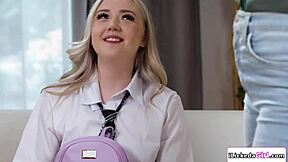 stepmom chats with sassy stepdaughter over fun strap-on play