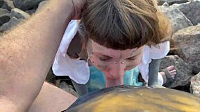beach blowjob deepthroat ends with cumshot mouthful in my mouth part 1??