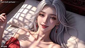 White-haired masked beauty takes monster cocks in AI hentai orgy ep 2!