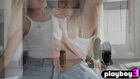 a stunning petite blonde teen model irina ri strips naked after teasing striptease revealing small natural tits