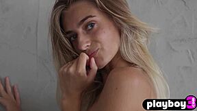 a stunning petite blonde teen model irina ri strips naked after teasing striptease revealing small natural tits