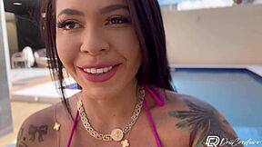Brazilian Fitness Babe Strips Bikinis Poolside Then Fingers Pussy For Neighbors