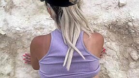 public hike trail fuck... blonde slut rides pov rough!