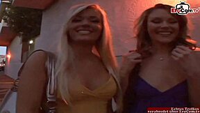 blonde lesbians feel intense orgasm fucking strapon dildo deep