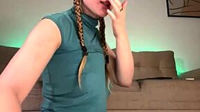 Fat blonde BBW fingers gaping ass with huge anal plug.