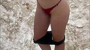 public hike trail fuck... blonde slut rides pov rough!