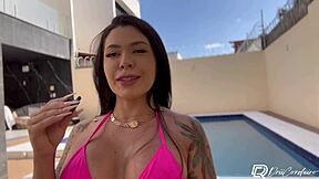 Brazilian Fitness Babe Strips Bikinis Poolside Then Fingers Pussy For Neighbors