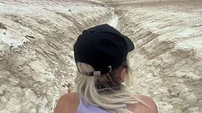 public hike trail fuck... blonde slut rides pov rough!