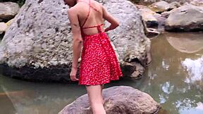 Petite Latina Hiker Teases Stranger Before Wild Outdoor River Fuck in Miniskirt