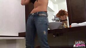 18yo kriss shakes skinny ass in tight jeans 😍🍑 undressin milf style