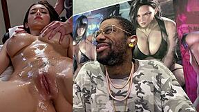 fox mask slut teasin' hard cock... big tits asian gets tight pussy pounded then blonde whore cum covered