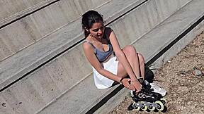 Neighbor Skates into Stranger's Car for Public Fuck