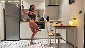 Skinny Housewife Spanked on Kitchen Countertop by Muscular Neighbor