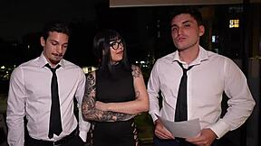 that wild 18yo tattooed slut takes double penetration in crazy threesome