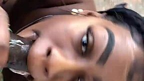 Thick Ebony Slut Slurps BBC Outdoor Facial