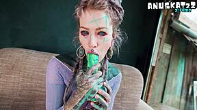 hippie tattooed girl anal dildo fucks her own ass