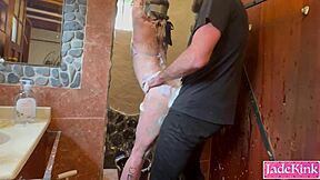 Sub Slut Bound In Bathroom Endures Punishing Foam Spray Torment