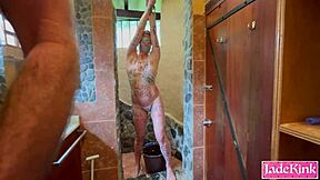 Sub Slut Bound In Bathroom Endures Punishing Foam Spray Torment