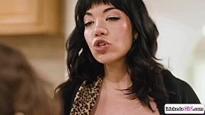 big tits stepmom straps virgin stepdaughter to intense orgasm