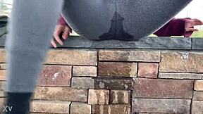 Have you seen this teen girl pee her leggings outdoors solo?
