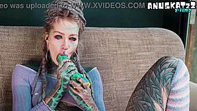 hippie tattooed girl anal dildo fucks her own ass