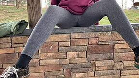 Have you seen this teen girl pee her leggings outdoors solo?