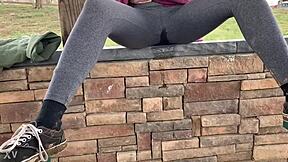 Have you seen this teen girl pee her leggings outdoors solo?