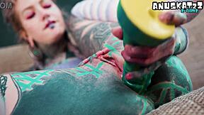 hippie tattooed girl anal dildo fucks her own ass