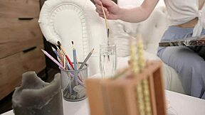 Miley Murray tall skinny artist rides boyfriend deepthroat cowgirl