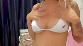 Playing with my erotic toys makes my huge tits leak milk seductively