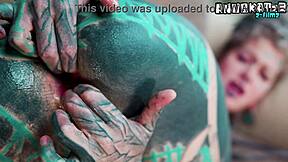 hippie tattooed girl anal dildo fucks her own ass