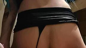 Want her tiny miniskirt thong aside for anal gape training?