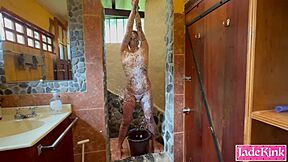 Sub Slut Bound In Bathroom Endures Punishing Foam Spray Torment