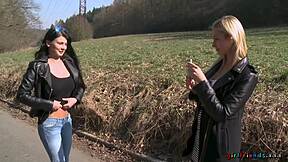 Blonde's Huge Tits Tease Fuck Buddy Outdoors