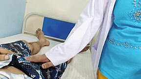 Doctor girlfriend rides indian patient's big cock cowgirl on hospital bed